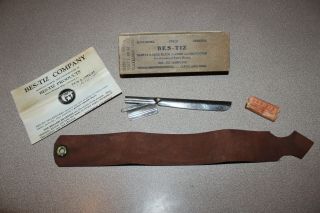 Mib Rare Vintage Bes - Tiz Safety Razor Blade Holder And Sharpener W/ Dressing