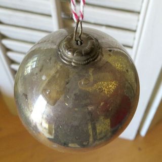 Antique Vintage 2 " Tall Silver Kugel Christmas Ornament Mercury Glass