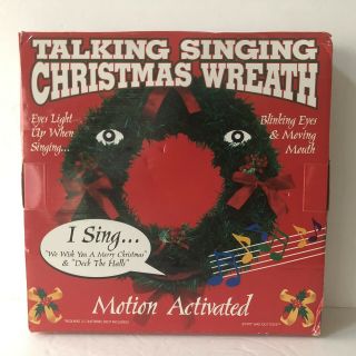 Singing 15 Inch Christmas Wreath Animated Eyes Mouth Way Out Toys 1997