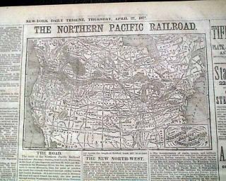 Early Northern Pacific Railway Railroad Train Construction Map 1871 Newspaper