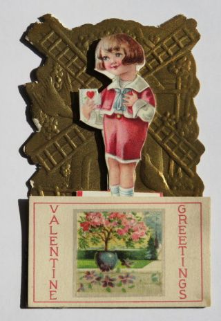 Vintage Valentine,  Fold Down,  German,  Boy With Love Letter,  Windmill,  Dresden