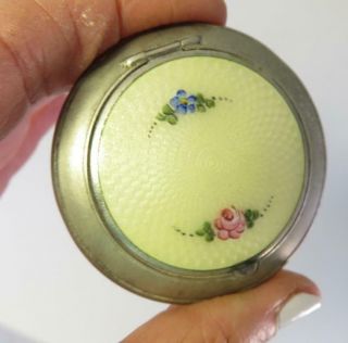 Guilloche Enamel Roses And Forget Me Not Floral Powder Compact With Mirror