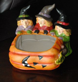Witch Candy Bowl Halloween Pumpkin Porcelain Bisque 7 " X 7 "