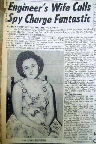 1950 Ny Post Newspaper Julius & Ethel Rosenberg Atomic Bomb Spy Ring Is Exposed