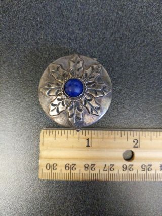 Vintage Mexico Sterling Silver Flower With Blue Lapis Pill / Snuff Box