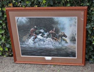 Chuck Dehaan " Water Breaking " Western Art Print S/n Framed Horse Bucking