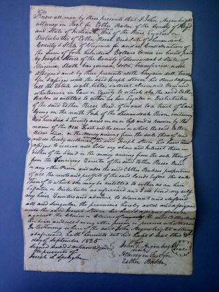 Antique Document Virginia Land Assignment/deed By Lawyer 1825 Shenandoah