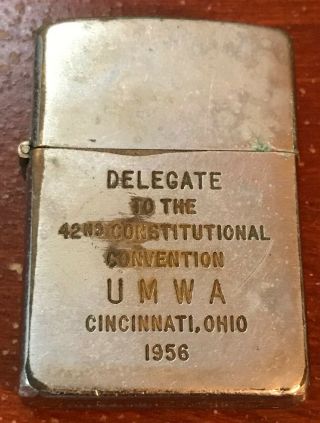 Vintage 1956 Zippo Lighter Umwa United Mine Workers Convention Cincinnati Oh