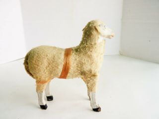 Antique German X - Mas Putz Large Sheep Composition Fleece Stick Leg Floppy Tail
