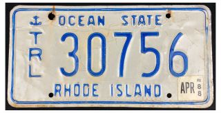 Rhode Island 1988 Private Trailer License Plate 30756