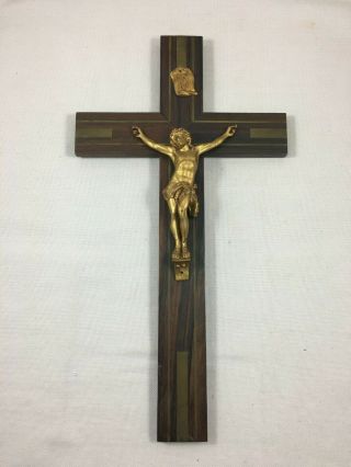 Large Antique Catholic Wall Wood Cross Bronze Crucifix Jesus Christ Lisieux