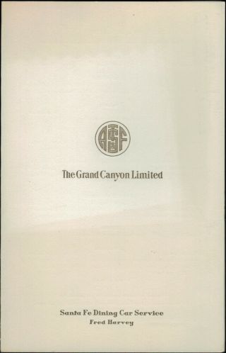 1940 Fred Harvey Grand Canyon Limited Atchison Topeka Santa Fe Dining Car Menu