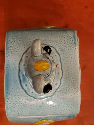 Rare Vintage 1950s Ceramic Blue Cookie Time Cookie Jar,  Japan,  Mouse,  Clock 8