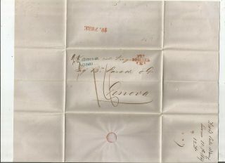 Stampless Folded Letter: 1849 Livorno,  Italy Blue Sl
