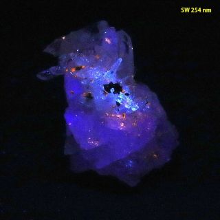 Bb: Fluorescent Fluorite W/ Sphalerite,  Scheelite,  Quartz,  Wolframite From Peru