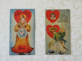 Vintage Valentines,  Folding,  A Lady With A Crystal Ball & Aladdin