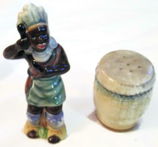 Vintage African Native Medicine Man And Drum Salt And Pepper Shakers Japan