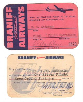 (2) 1960s Braniff International Airways Pilot’s Pass & Training Cards