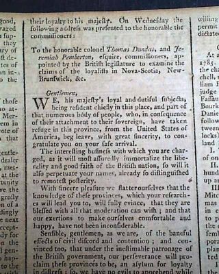 Post Revolutionary War Loyalists In Nova Scotia 1785 Philadelphia Pa Newspaper