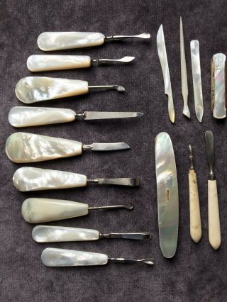 Antique Manicure Pedicure Mother Of Pearl Grooming Vanity Tools Set Vintage 6