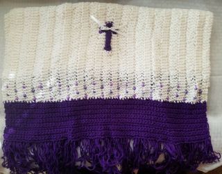 Hand Knitted Prayer Shawl Purple And White