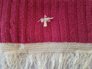 Hand Knitted Prayer Shawl Rose And White