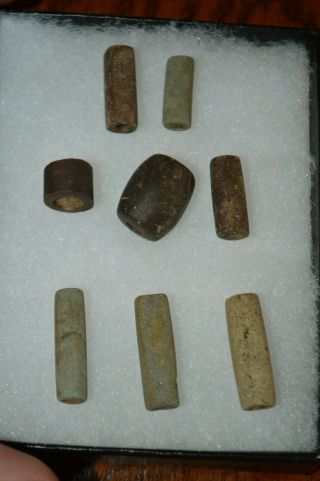 Group Of 8 Drilled Archaic Beads Greenstone & Claystone Lee Co,  Mississippi