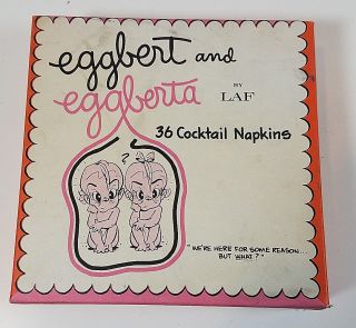 Vtg Eggbert And Eggberta Cocktail Napkins Pregnancy Baby Shower 1962 Set Of 12