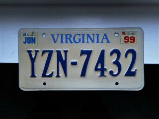 1999 Virginia License Plate Tag Number Yz 7432 Vintage Va