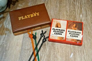 Vintage 1970s Playboy Vip Playing Cards,  Playmate Playing Cards & Swizzle Sticks