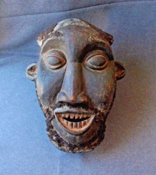 African Carved Wood & Human Hair Bamileke Mask Cameroon
