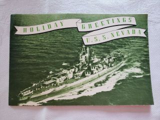 Rare Vintage Christmas Greeting Card From The U.  S.  S.  Nevada Navy Ship,  1940s ?