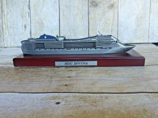 Msc Divina Pewter Cruise Ship Model Mounted On Wood Plinth