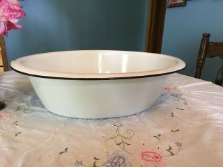 Vintage Large White Enamel Porcelain Baby Bath Tub Wash Basin Bowl Oval 22 
