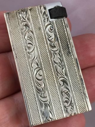 Vintage Aluminum Block Pocket Lighter With Engraved.  900 Sterling Silver Sleeve