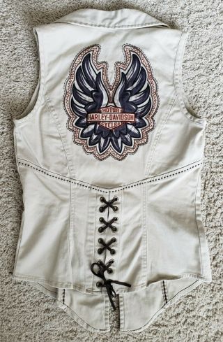 Womens Harley Davidson Embroidered Corset Style Tank Top Vest Embroidered Xs