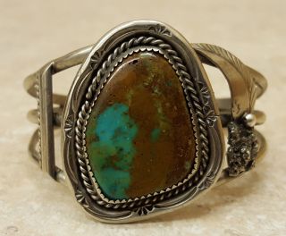 Old Silver Green Turquoise Leaf Design Native American Indian Bracelet Cuff