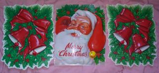 Vintage Merry Christmas Santa Face Die Cut Sign & Christmas Bells Signs