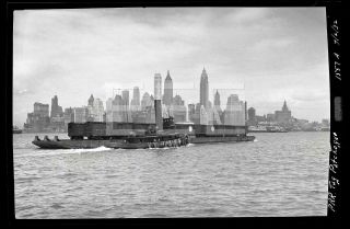 1932 Tugboat Patchogue Railroad Manhattan Nyc York Old Photo Negative 16p