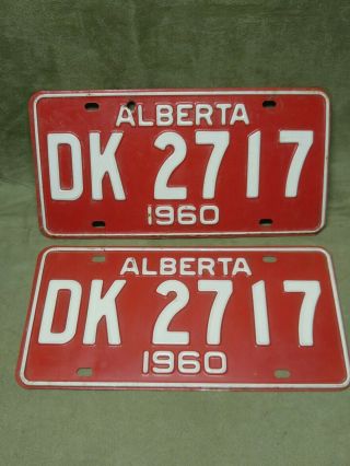 1960 Alberta Canada Passenger License Plate Set Dk 2717