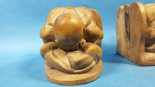 Hand Carving Wood Pair Weeping Buddha Monk Meditation Bookend Statue Indonesia 4
