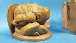 Hand Carving Wood Pair Weeping Buddha Monk Meditation Bookend Statue Indonesia 5