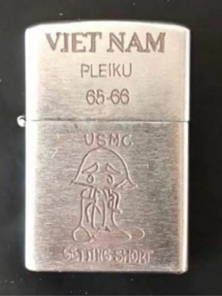 Zippo Lighter Us Marine Corps Pleiku 65 - 65 Vietnam War Double Sided Engraving