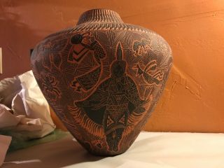 12” Sgraffito Black On Red Stephanie Antonio Vase/Pot,  Acoma Native American 1995 8