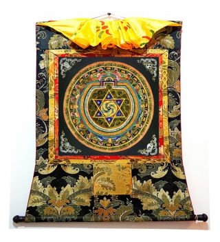 33 " X28 " Inch Tibet Buddhist Thangka Painting Om Mandala Ashtamangala Symbol
