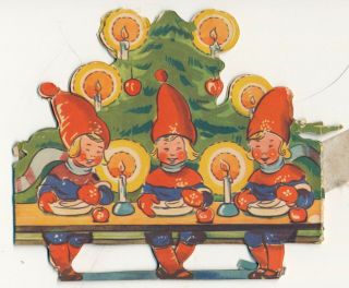 Vintage Scandinavian Christmas Garland,  Elves & Christmas Trees,  24 " By 4 & 1/4 "