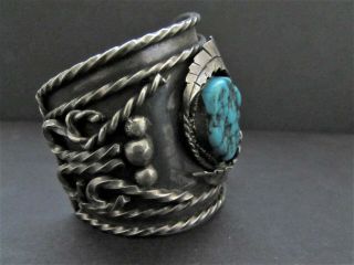 Awesome Huge Old Pawn NAVAJO Sterling Turquoise & Coral Cuff Bracelet - Signed 7