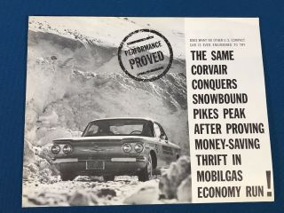 Vtg 1960 Chevrolet Corvair Car Dealer Advertising Sales Brochure Fold Out