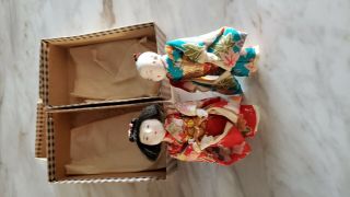 Vintage Chinese Dolls In Silk Clothing