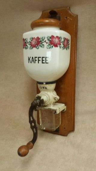 Vintage Java Mahlwerk Wall - Mount Coffee Grinder Floral Design 2